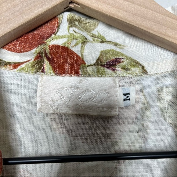 SFCC Women 100% Linen Top Medium White Peaches Novelty Button Down Coastal Tunic - Picture 6 of 8